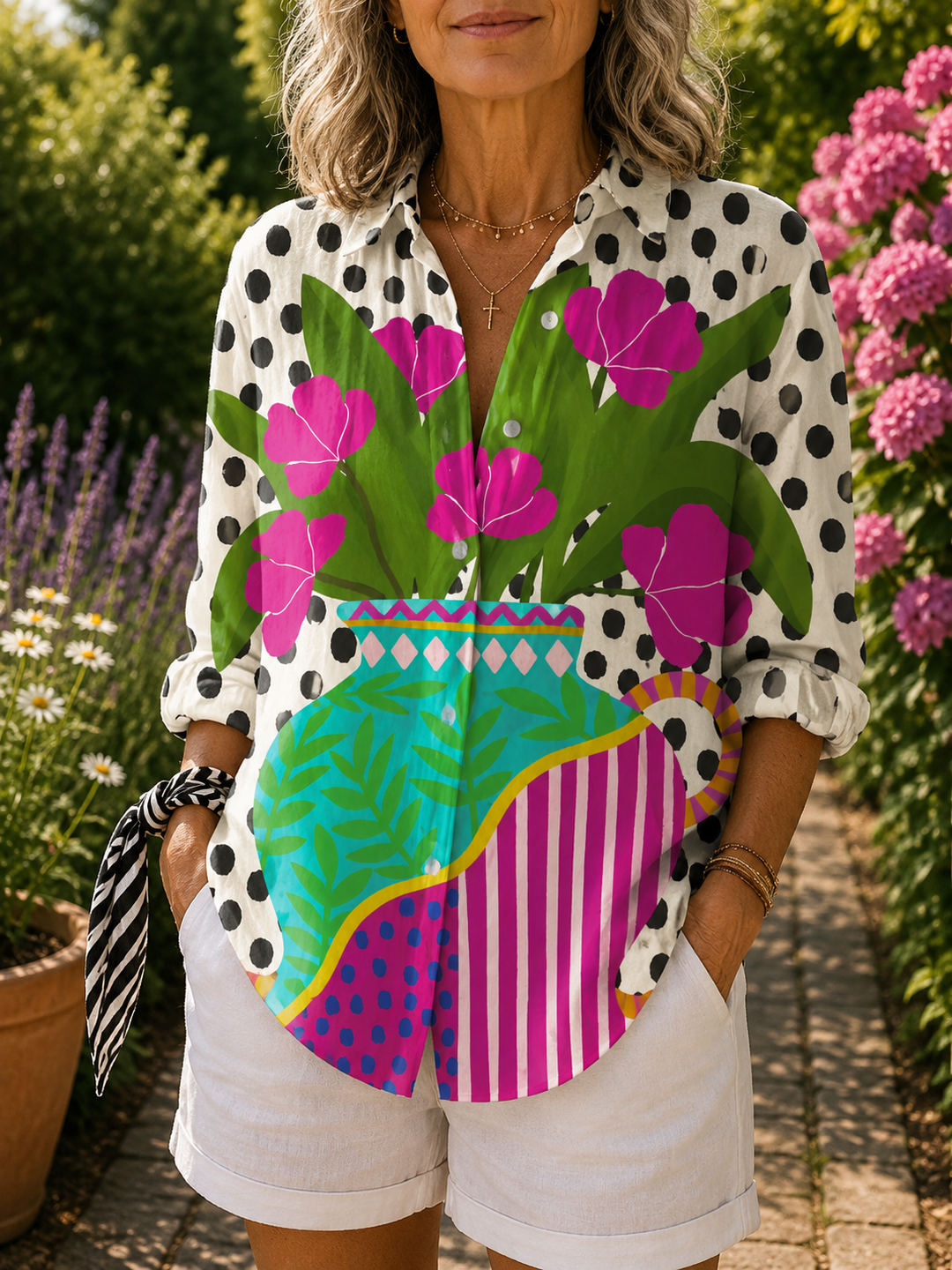 Blooming Vase Button-Up Blouse