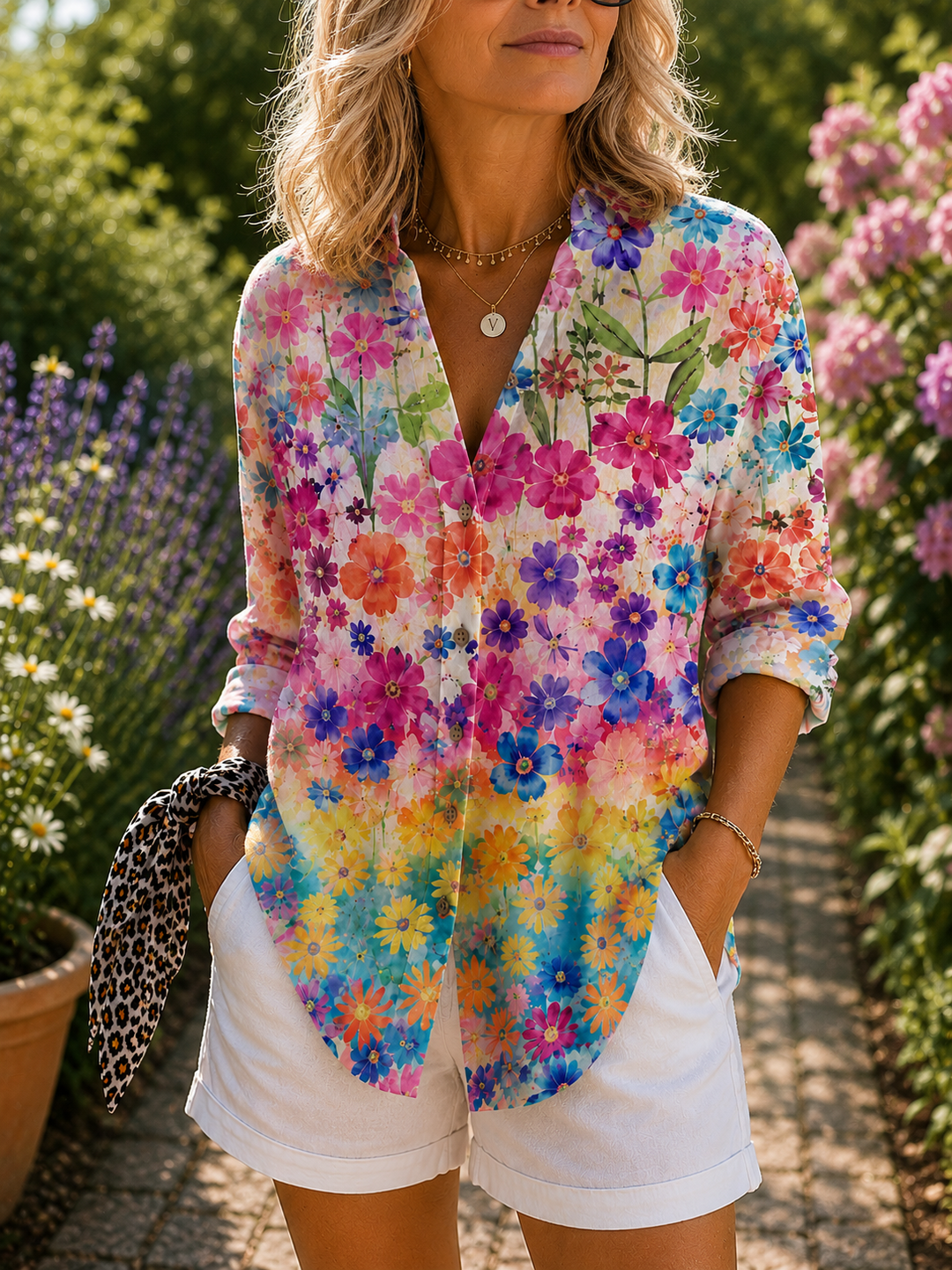 Vibrant Artistic Button-Up Blouse