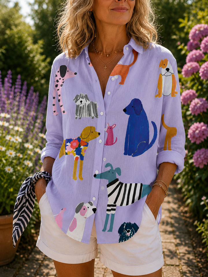 Playful Puppies Button-Up Blouse
