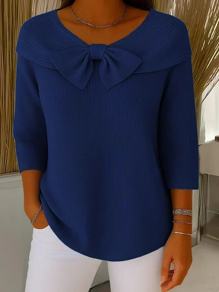 Bow Neck Ribbed Sweater
