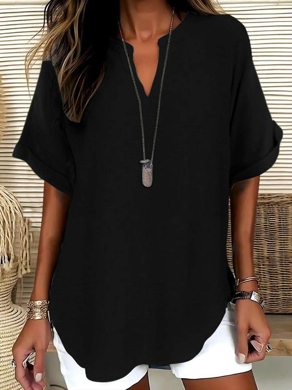 Soft-Touch Notched-Neck Blouse