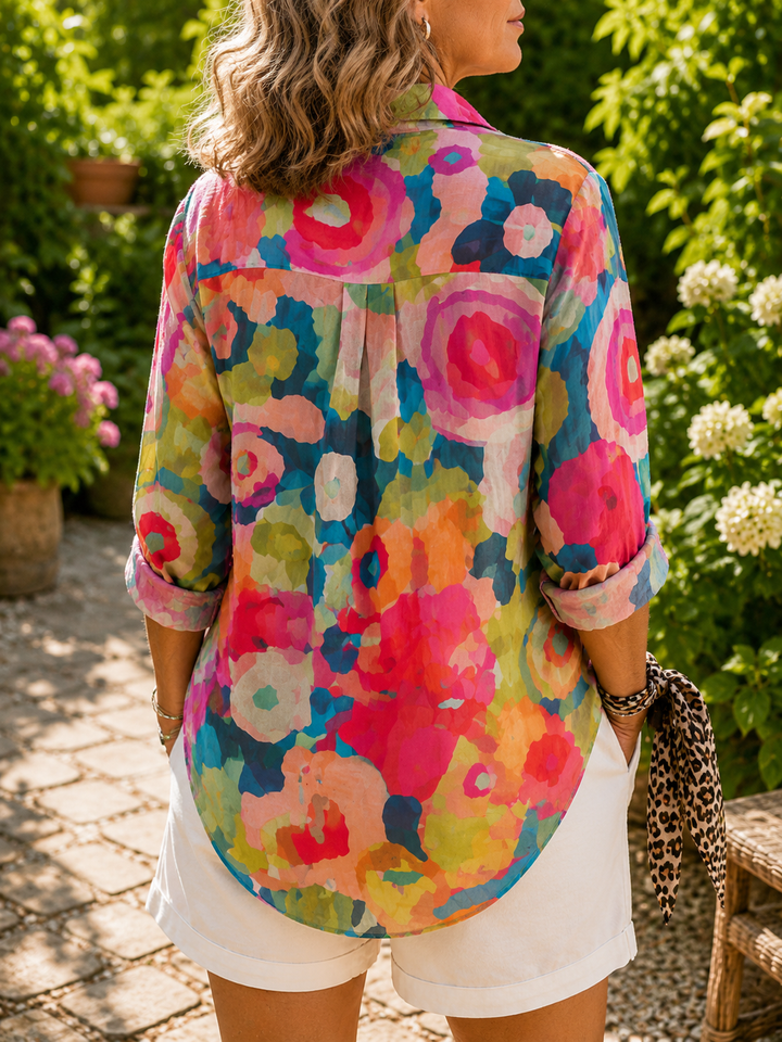 Vibrant Artistic Button-Up Blouse Annie
