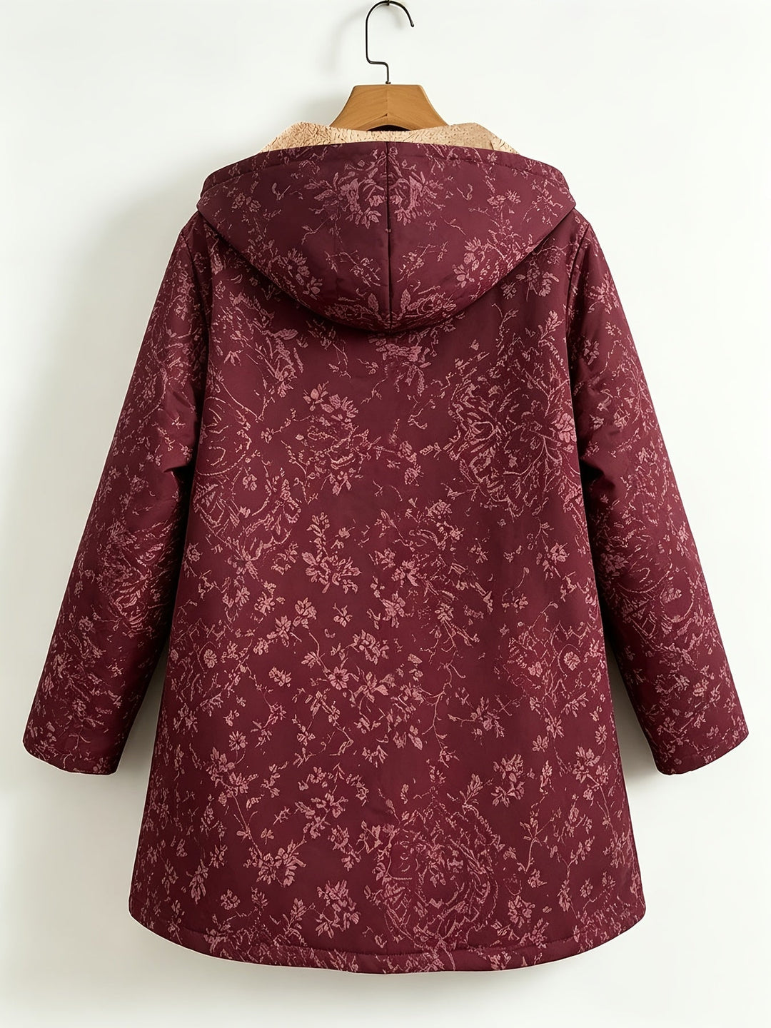 Fleece-Lined Floral Hooded Coat