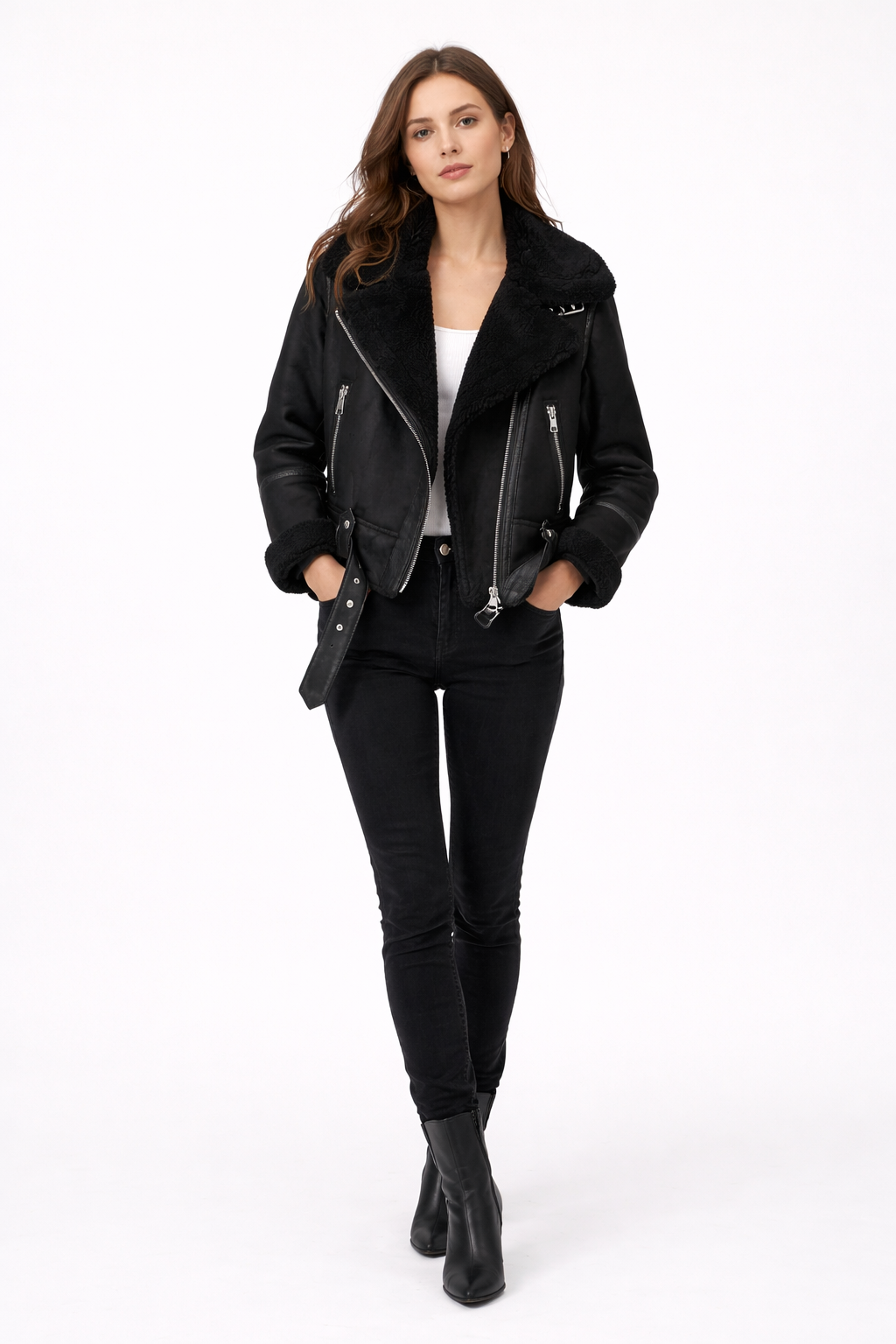 Shearling Suede Aviator Jacket