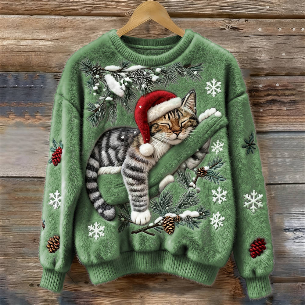 Cozy Christmas Sweater with Kitten