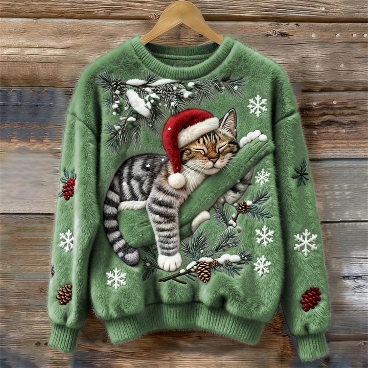 Cozy Christmas Sweater with Kitten