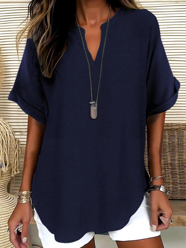 Soft-Touch Notched-Neck Blouse
