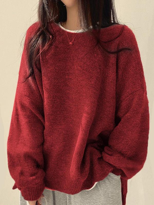 Drop Shoulder Split Hem Sweater