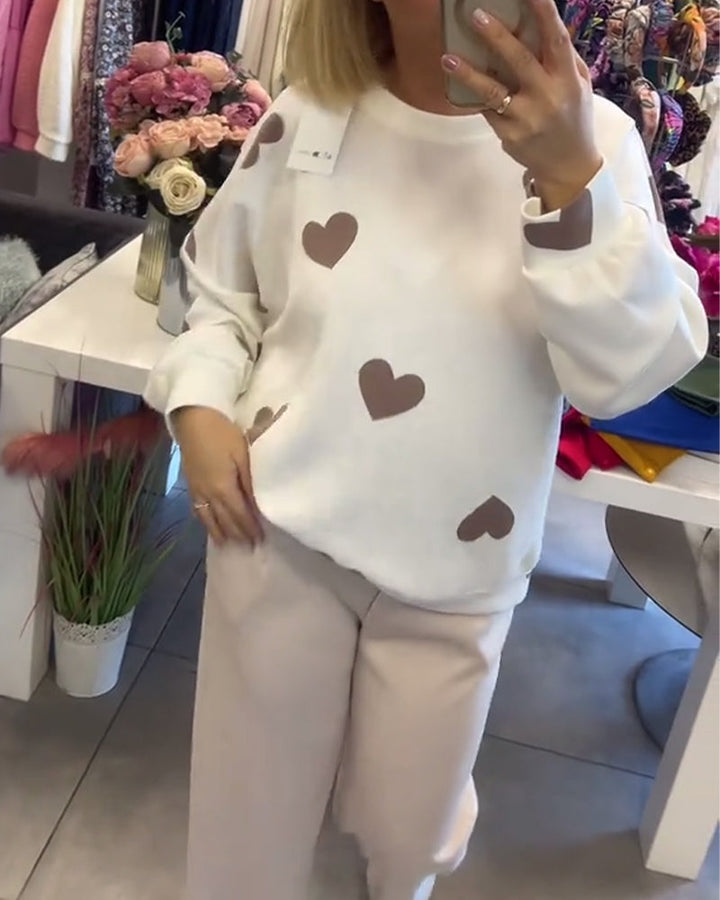 Cotton Blend Sweater with Heart Print