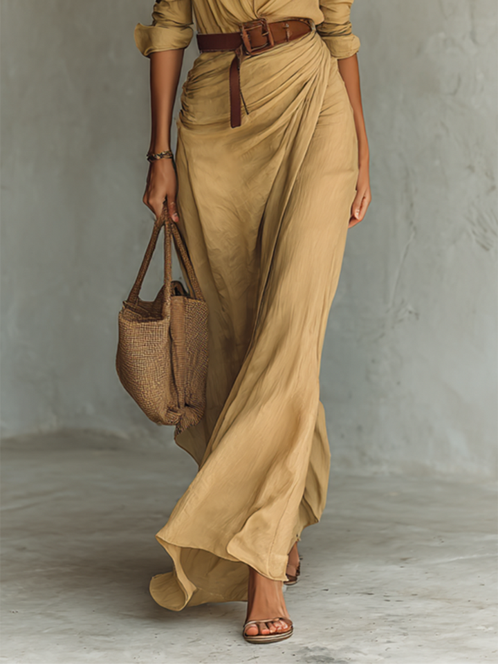 Long Maxi Dress with Lapel Collar