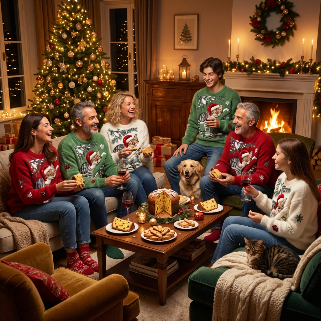 Cozy Christmas Sweater with Kitten