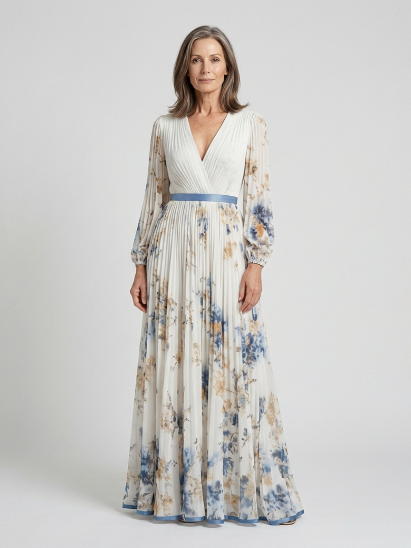 Floral V-Neck Long Sleeve Maxi Dress