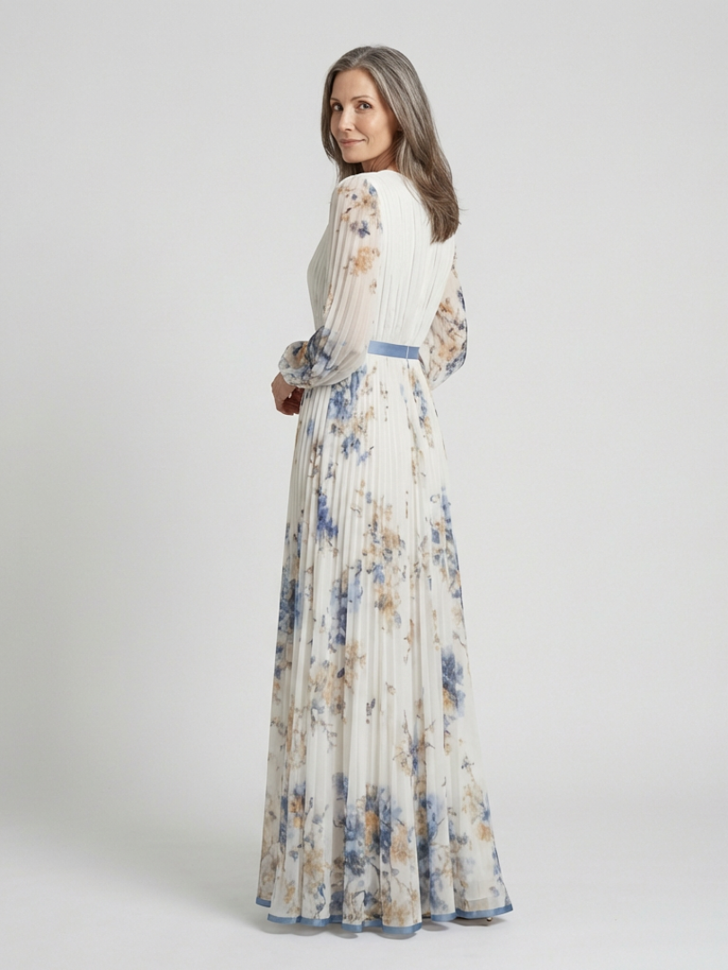 Floral V-Neck Long Sleeve Maxi Dress