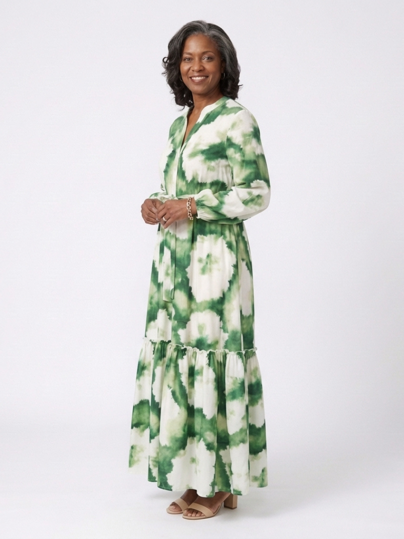 Long Sleeve Waist-Knot Maxi Dress