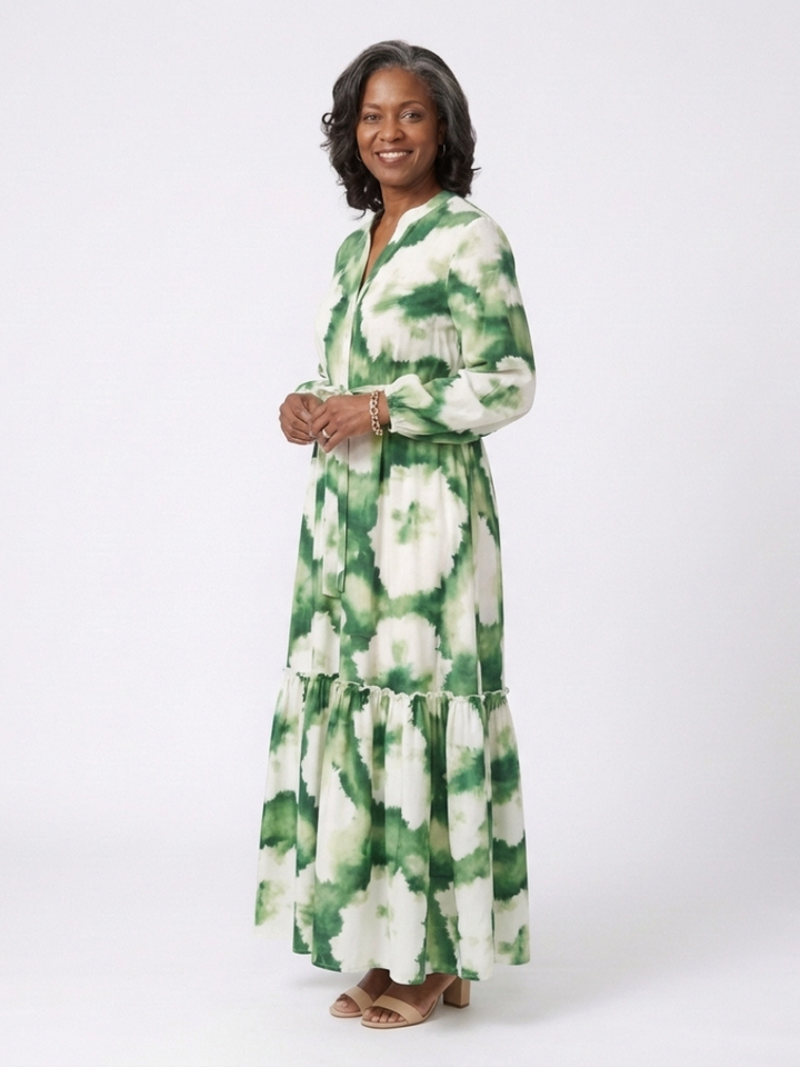 Long Sleeve Waist-Knot Maxi Dress