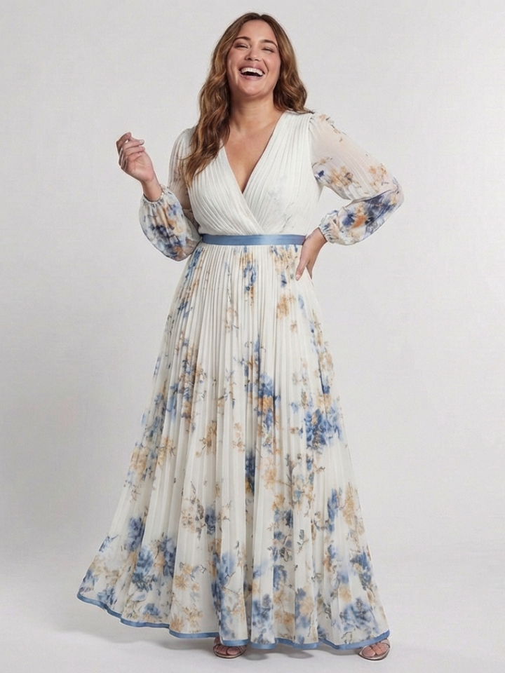 Floral V-Neck Long Sleeve Maxi Dress