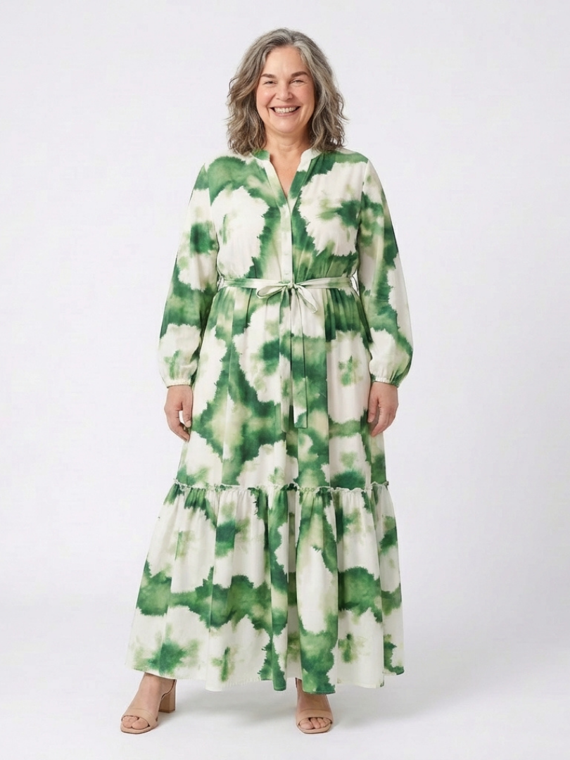 Long Sleeve Waist-Knot Maxi Dress