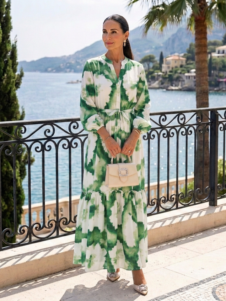 Long Sleeve Waist-Knot Maxi Dress