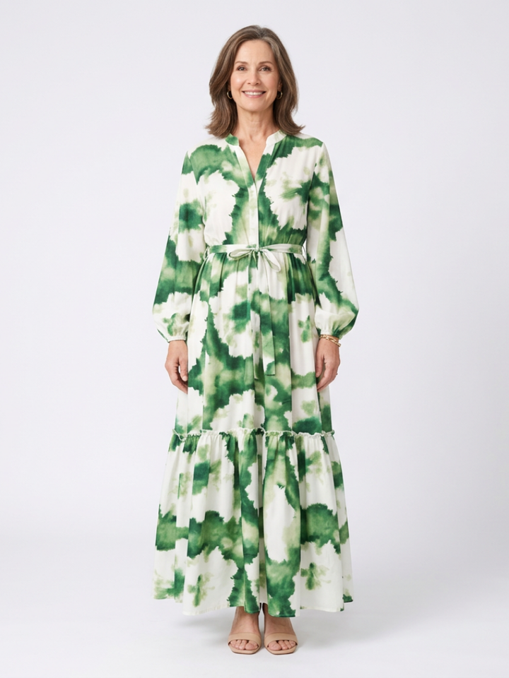 Long Sleeve Waist-Knot Maxi Dress