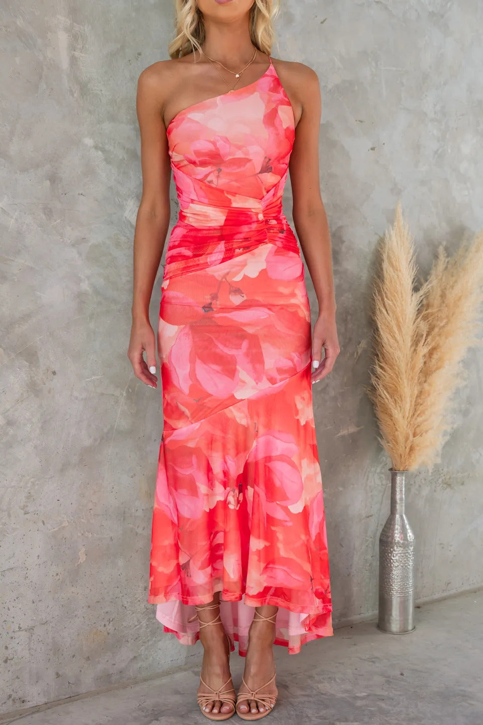 One-Shoulder Pleated Dress