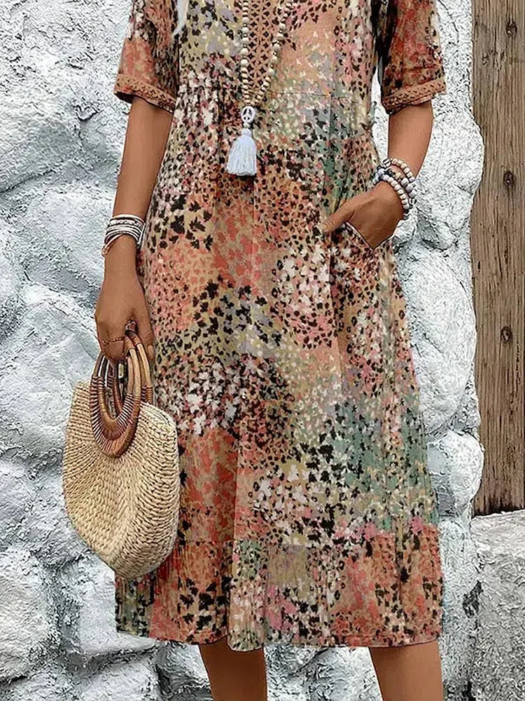 Lightweight Midi Dress with V-Neckline