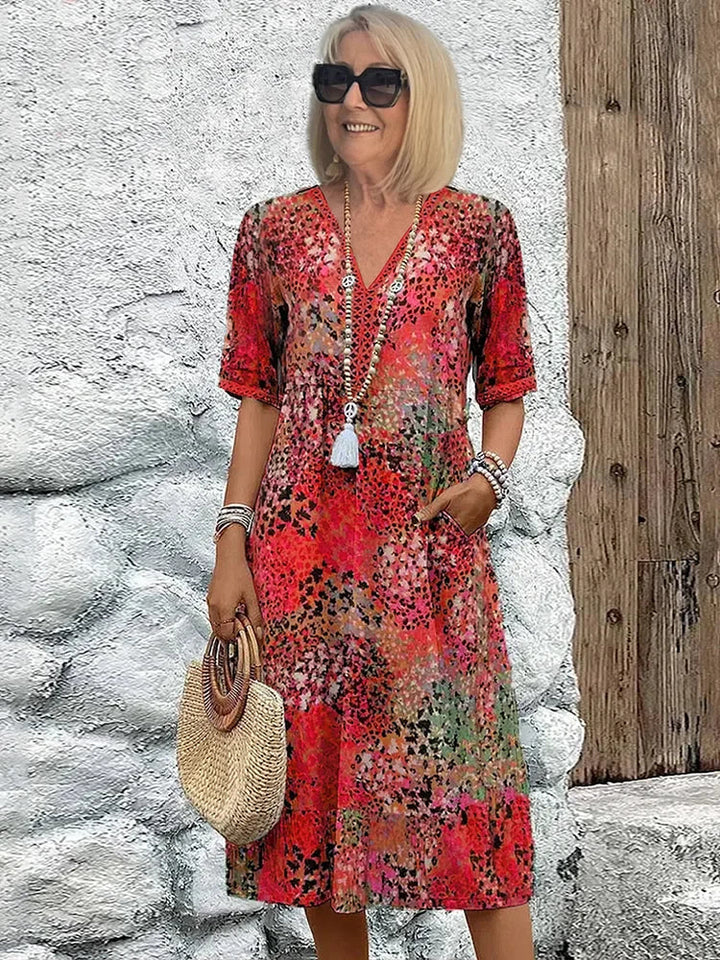 Lightweight Midi Dress with V-Neckline