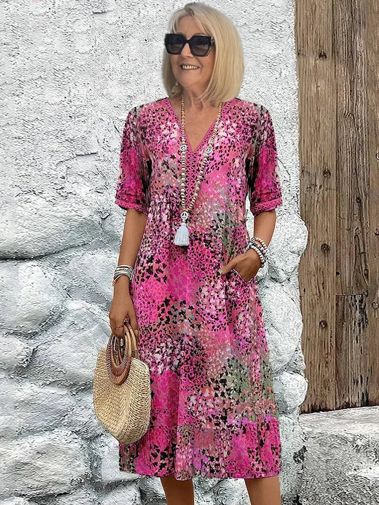 Lightweight Midi Dress with V-Neckline