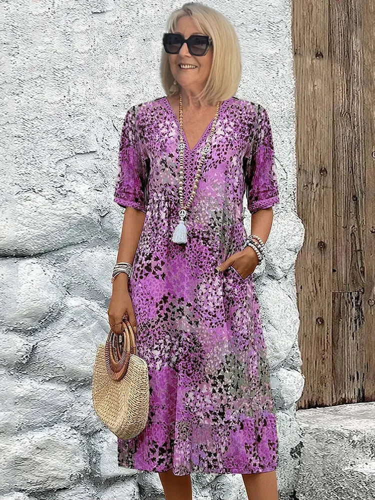 Lightweight Midi Dress with V-Neckline
