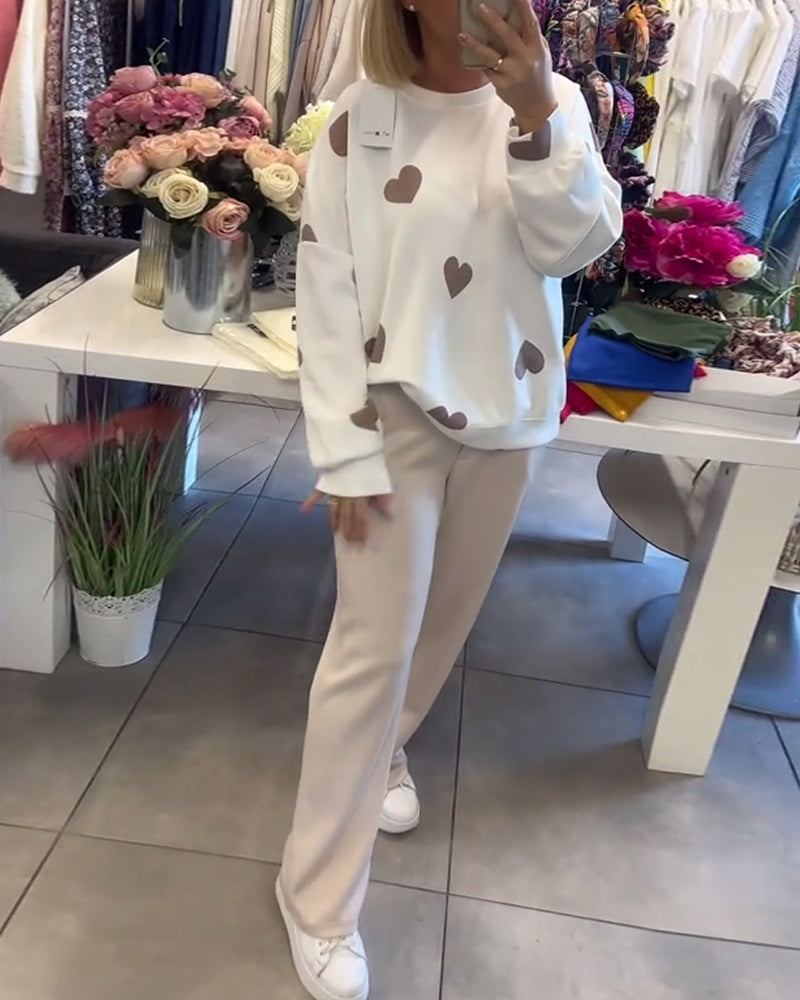 Cotton Blend Sweater with Heart Print