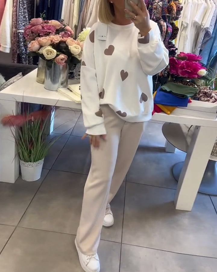 Cotton Blend Sweater with Heart Print