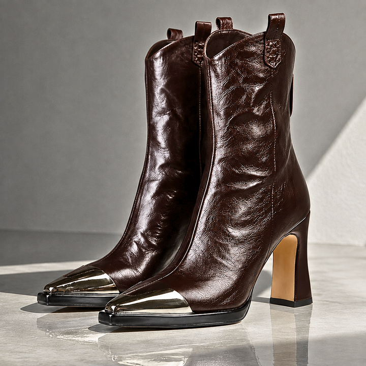 Leather Block-Heel Ankle Boots