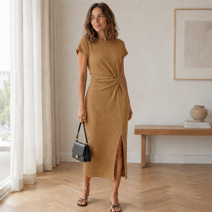 Ribbed Knotted Midi Dress