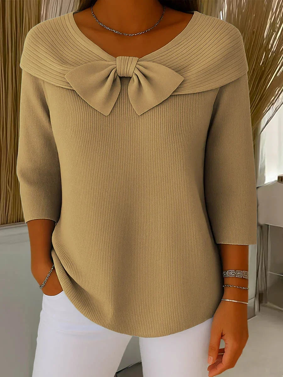 Soft Knit Sweater with Bow Detail