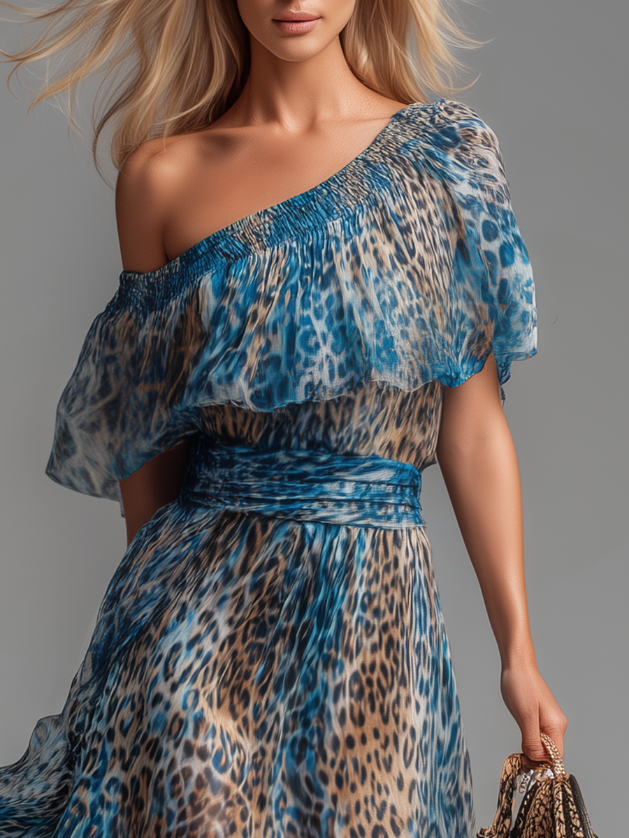 Animal Print One-Shoulder Maxi Dress
