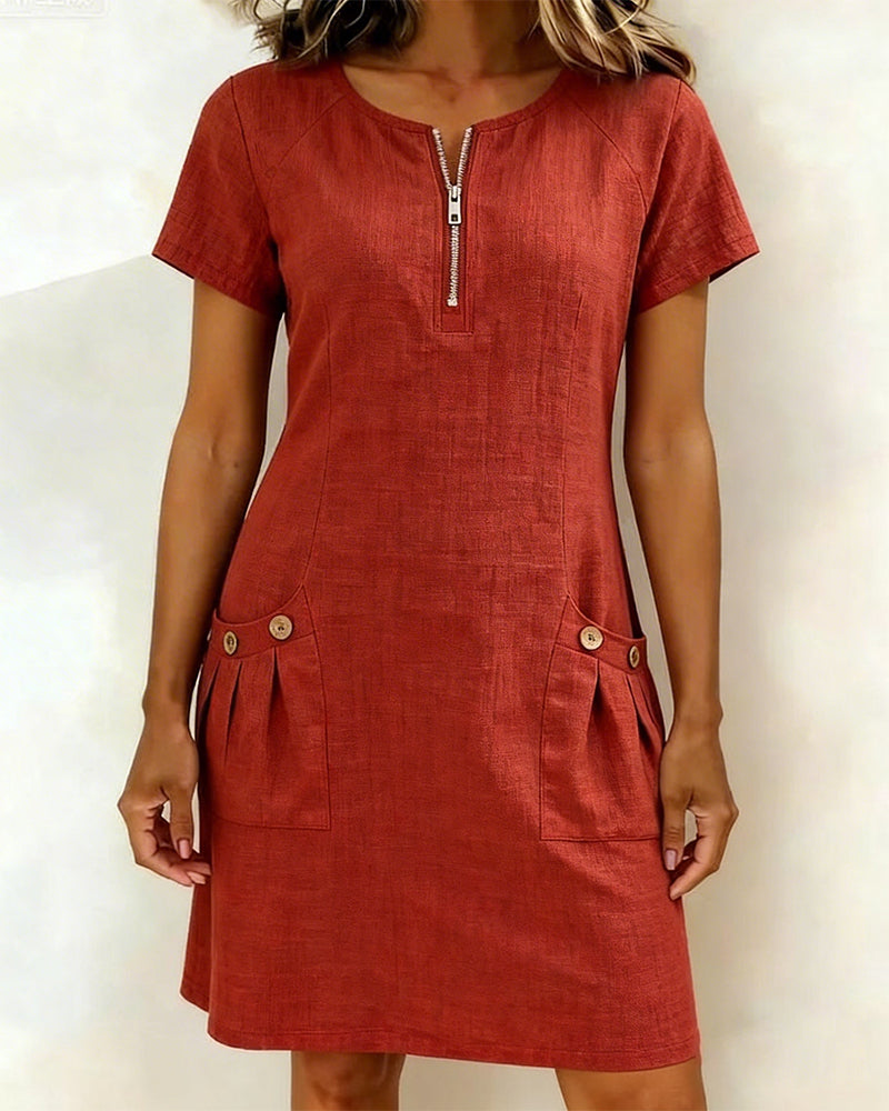 Cotton Dress with Zip Pocket