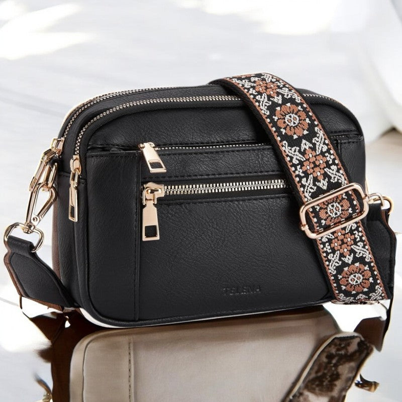 Refined Leather Shoulder Bag with Compartments