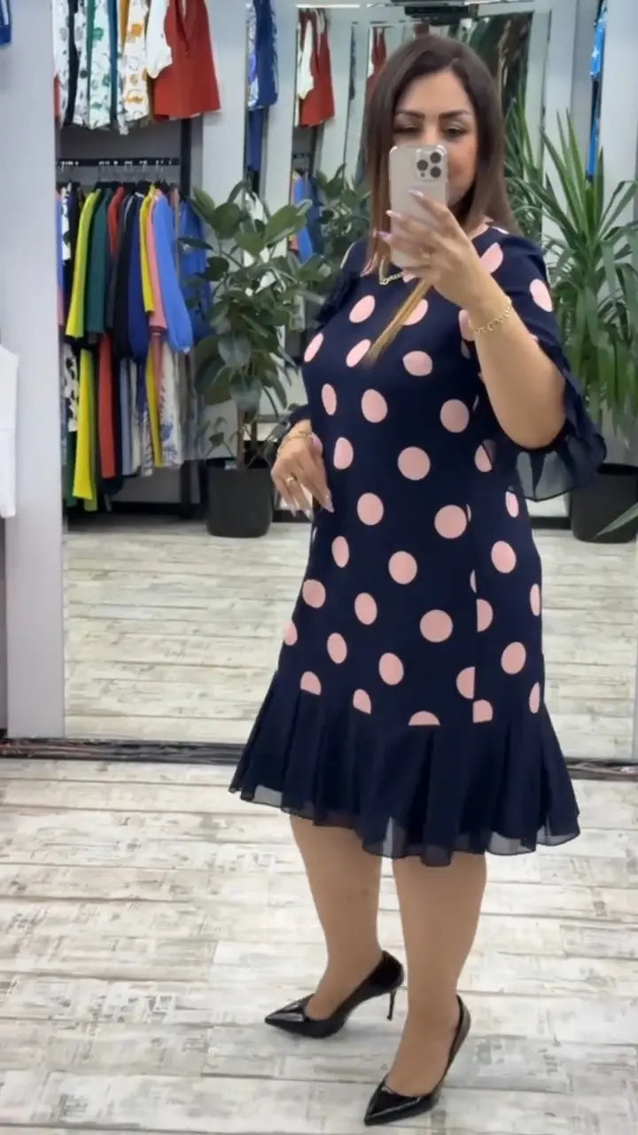 Pleated Polka Dot Midi Dress