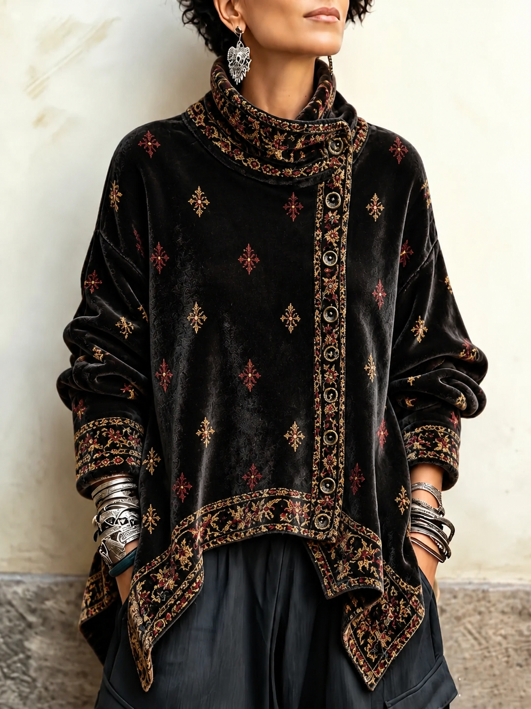Embroidered Velvet Top