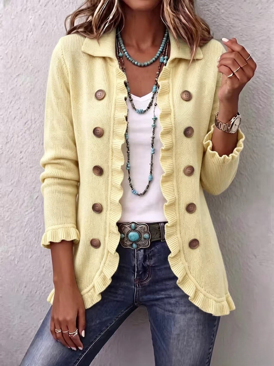 Cream Vintage-Inspired Frill Cardigan