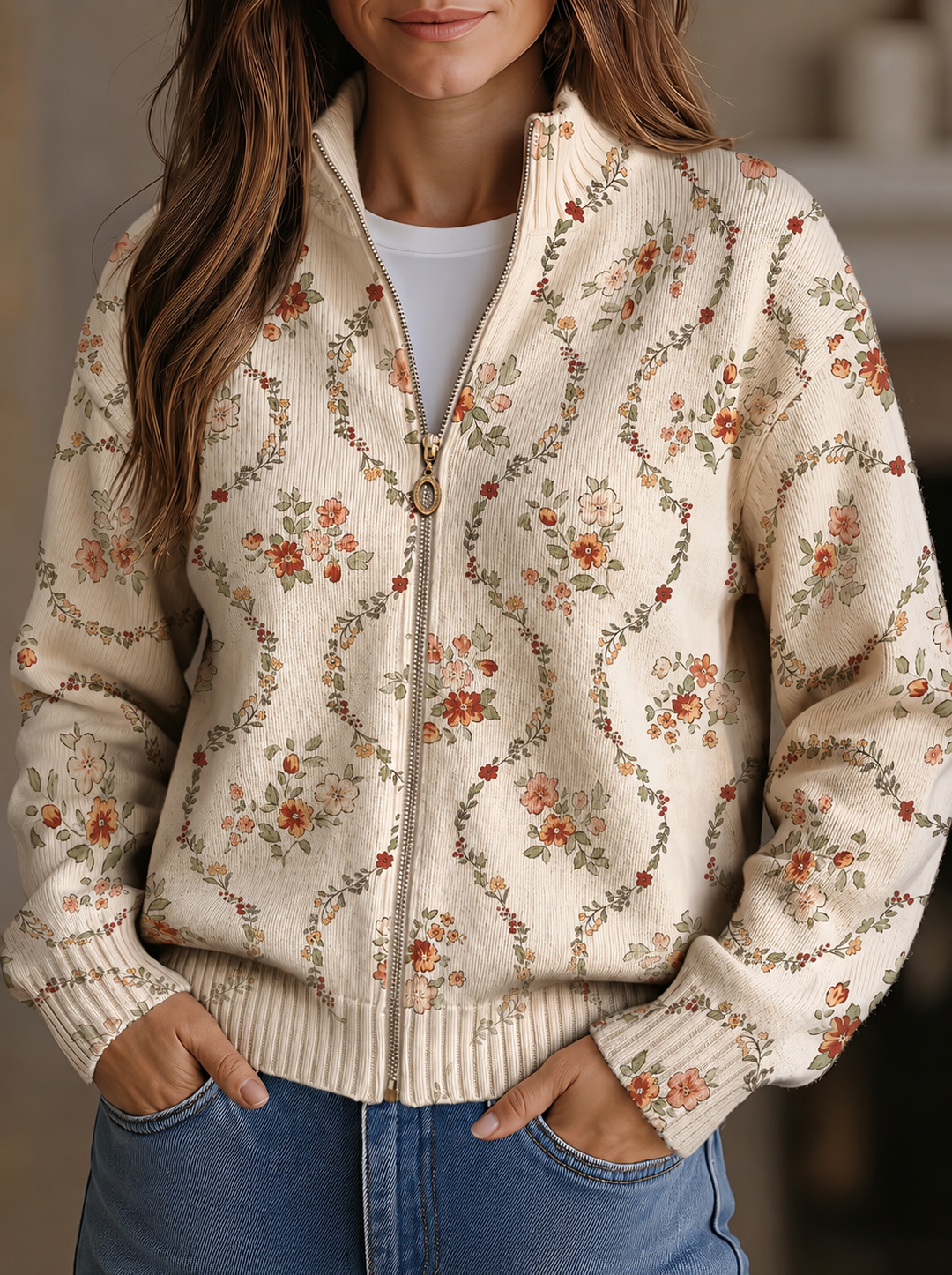Delicate Floral Vine Cream Print