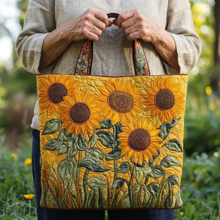 Classic Sunflower Quilted Tote Bag