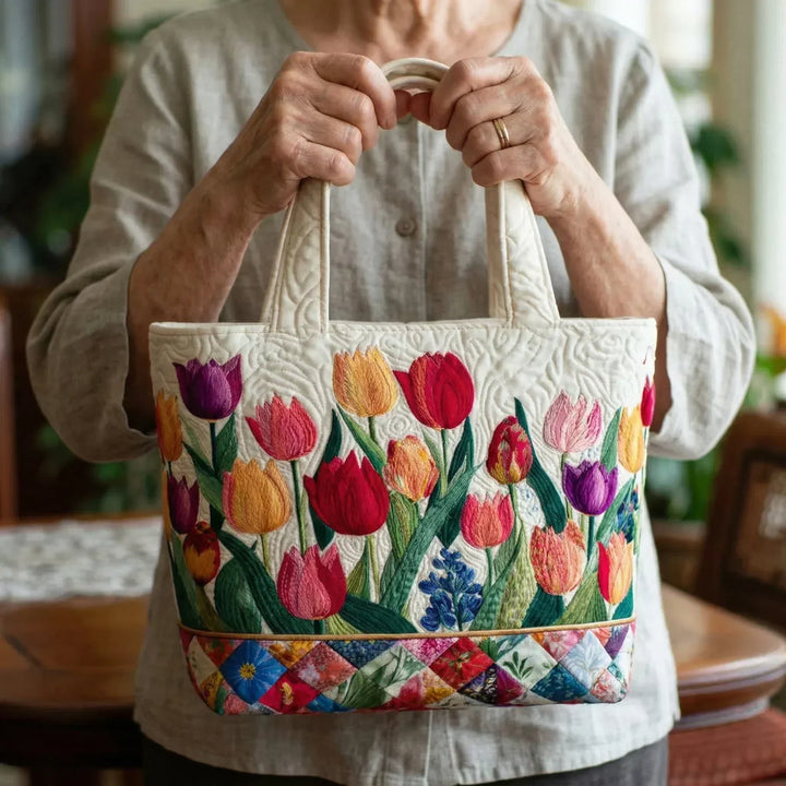 Tulip Garden Quilted Tote Bag