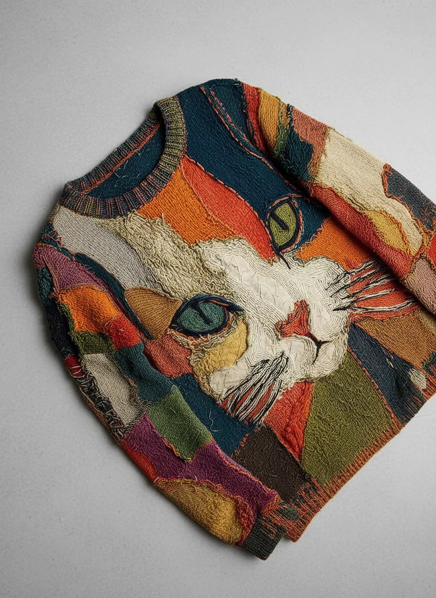 Artistic Cat Patchwork Sweater
