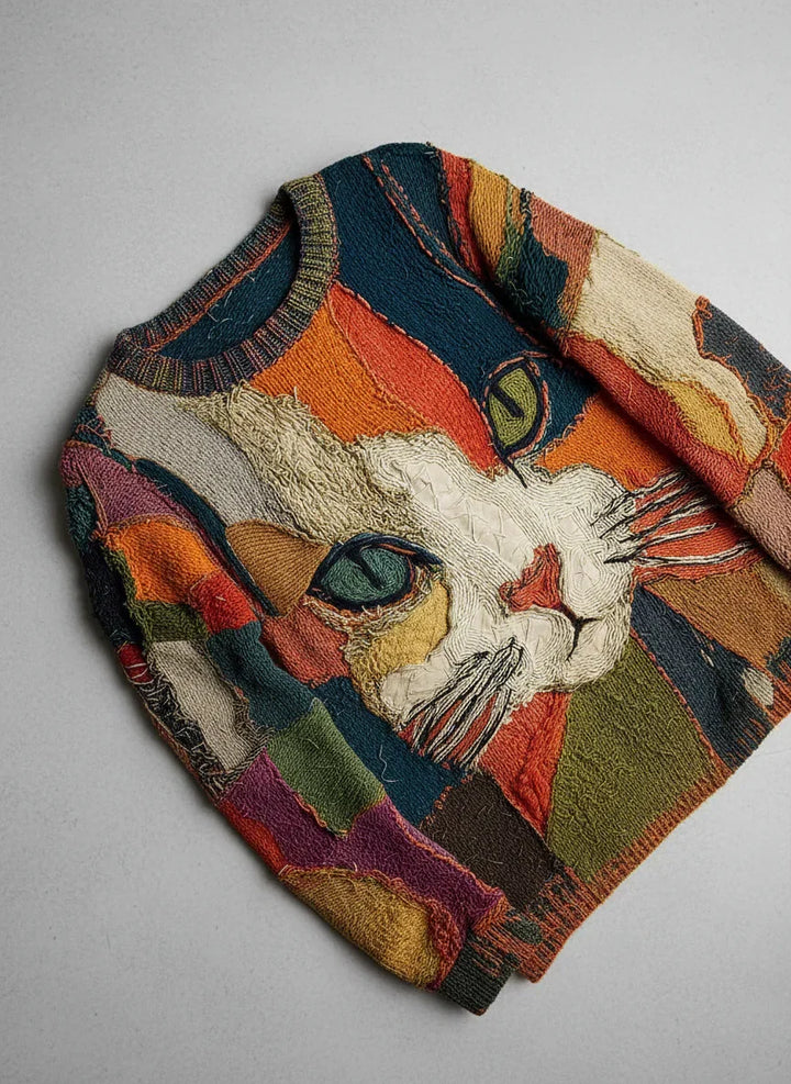 Artistic Cat Patchwork Sweater