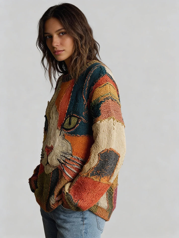 Artistic Cat Patchwork Sweater