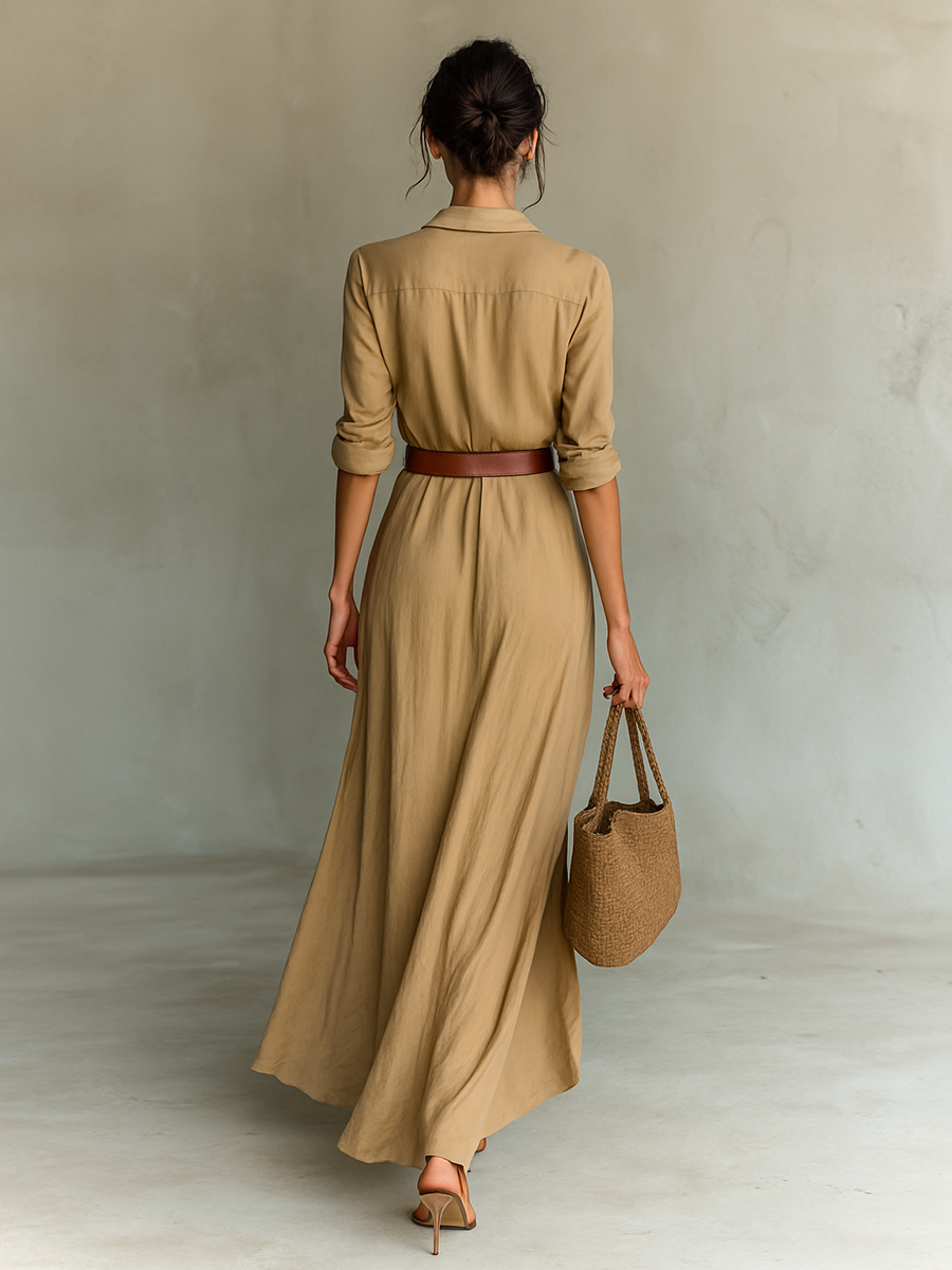 Long Maxi Dress with Lapel Collar