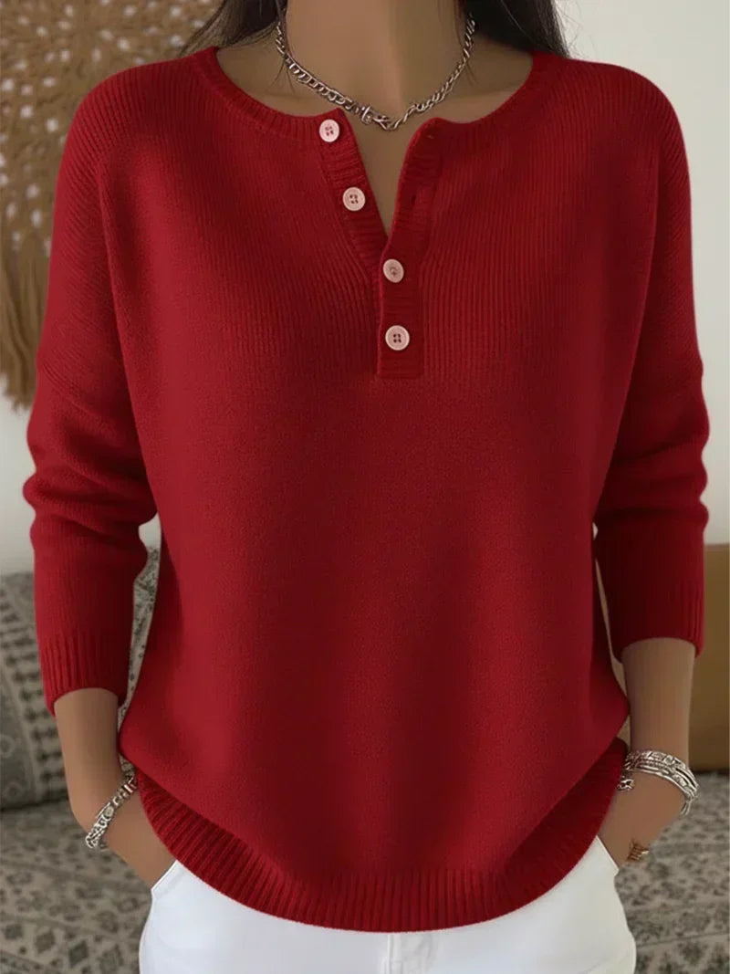 Button Henley Knit Sweater