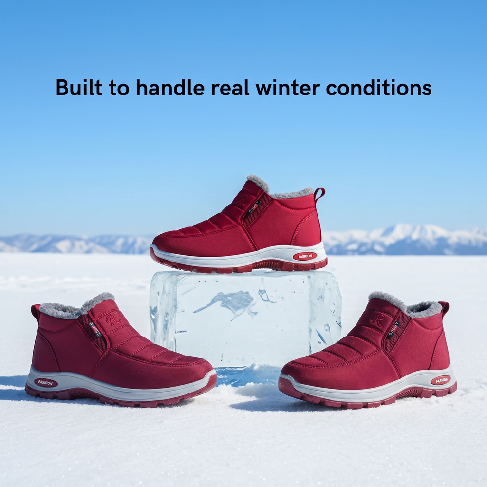 Quilted Waterproof Slip-On Ankle Boots Red