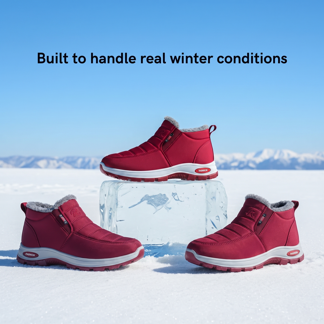 Quilted Waterproof Slip-On Ankle Boots Dark Red
