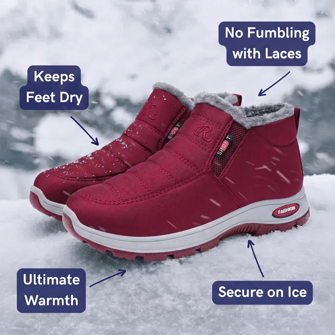 Quilted Waterproof Slip-On Ankle Boots Dark Red